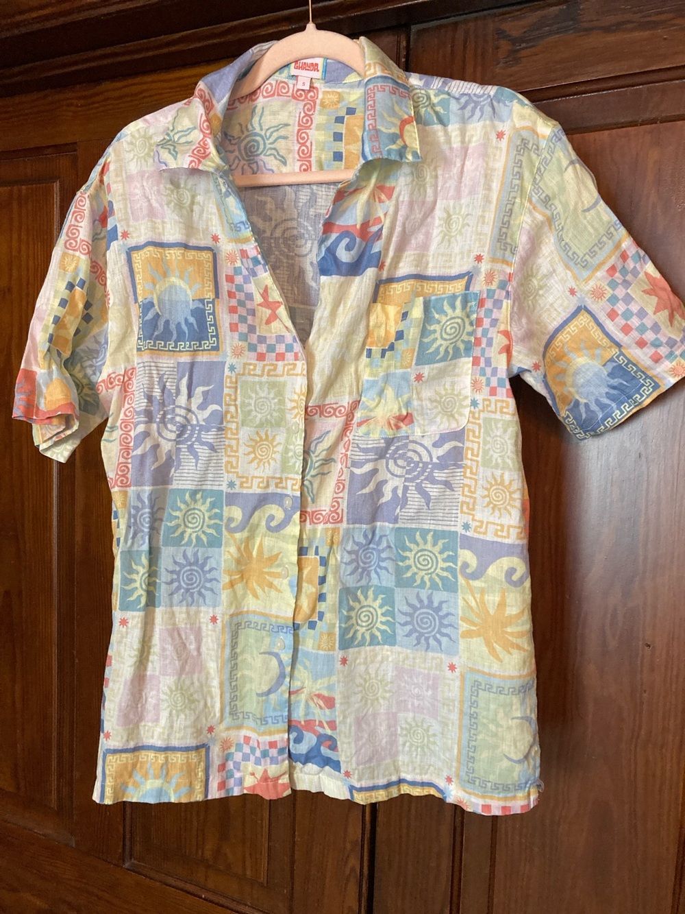 Ghanda Bahama Short Sleeve Vacay Print Linen Button-Down Oversized Shirt